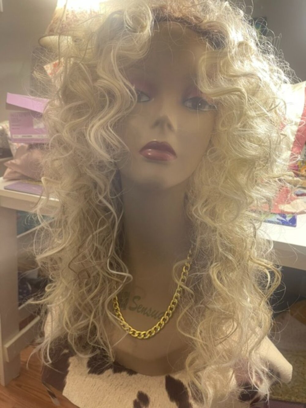 Wild curly-Platinum Blonde Mix Synthetic Lace Front Wig by Mad Martini